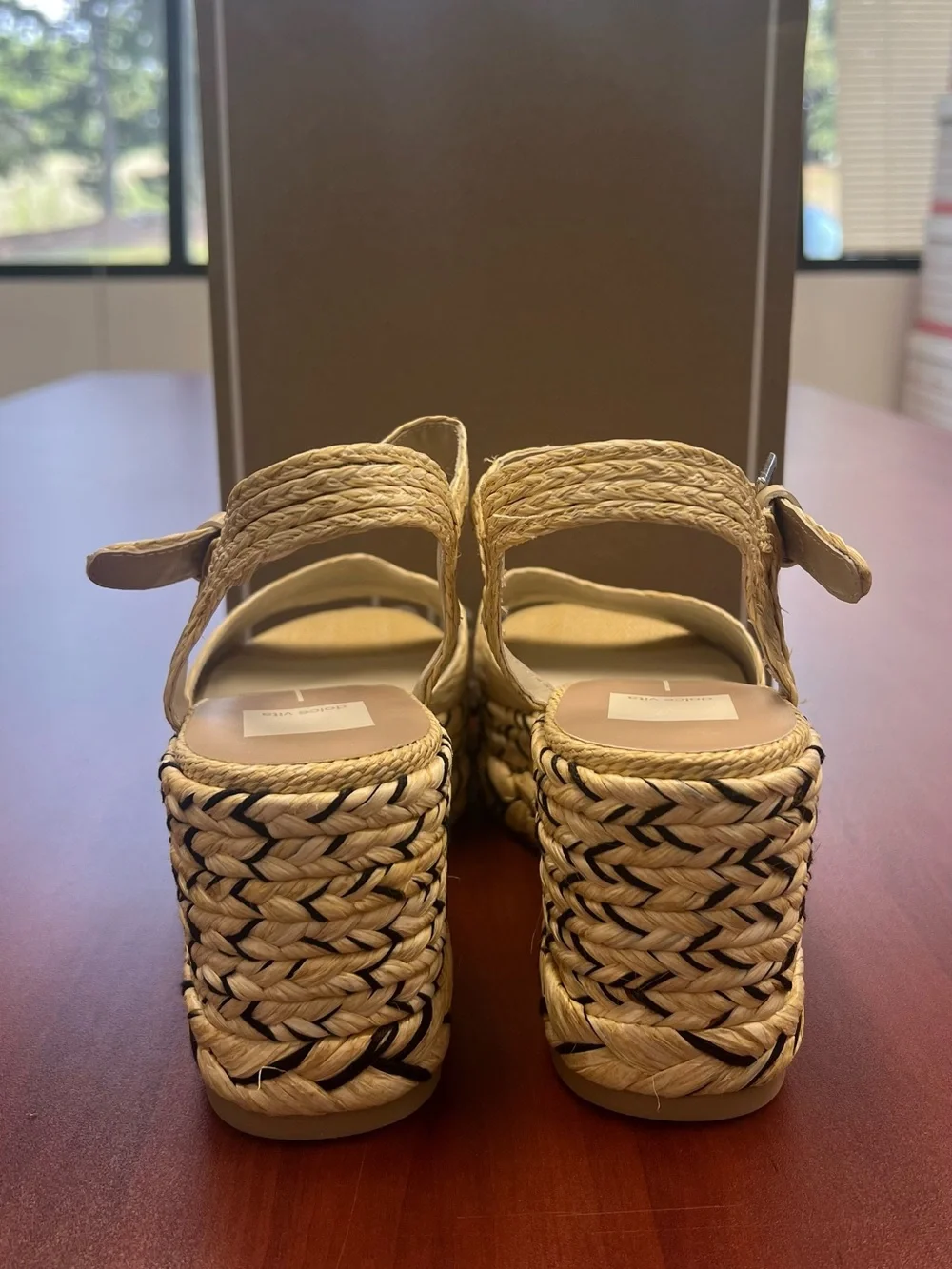Dolce Vita Tan Woven Raffia Platform Wedge Sandals